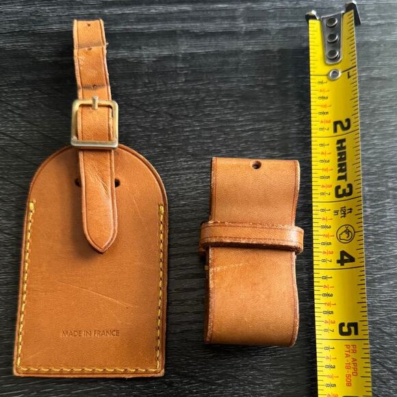 Authentic Louis Vuitton Vachetta Leather Name Luggage Tag And Poignet Set SN927 - Picture 4 of 5